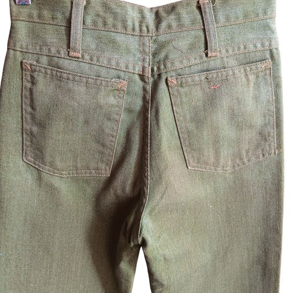 24x27 Boys Vintage Leafy Green Denim Jeans 1970's Flare Distress Hippy Shaggy - Picture 6 of 8